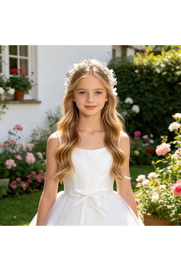 Elegant Floral Pearl Headband For Girls Performance And Party Hair Daily Leisure Garland Accessory, White