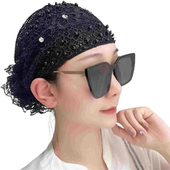 Elegant Floral Pearl Wide Lace Elastic Headband for Women Fashion Hair Accessories