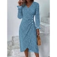 thumbnail image 1 of Elegant Floral Pleated H shaped Midi Dress Female V Neck Puff Sleeve Waist Ruched Button Dresses Women Summer Dress Robe, 1 of 10