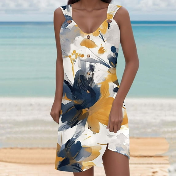 Elegant Floral Print Summer Shoulder Strap Dress For Women Casual Beach Dress With Adjustable Straps Dress for Concert Maxi Dress for Women Womens with Pockets Summer Dresses for Women Knee Length