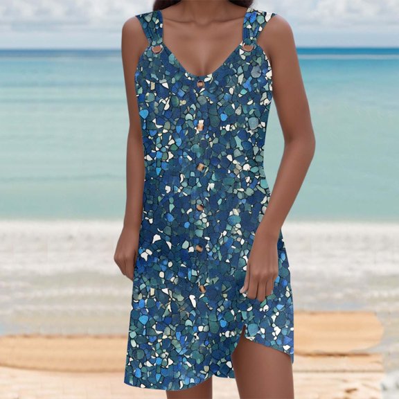 Elegant Floral Print Summer Shoulder Strap Dress For Women Casual Beach Dress With Adjustable Straps Summer Casual Dresses for Women Knee Length plus Size Tunic Dress Sleeveless Knit Dresses for Women