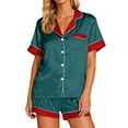 thumbnail image 1 of Elegant Floral Printed Satin Pajama Set With Short Sleeve Button Down Top And Comfortable Soft Shorts For Women's Nightwear And Wear, 1 of 4