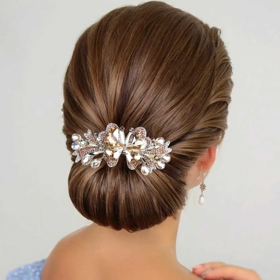 Elegant Floral Rhinestone Hair Barrette Clip for Women Girls Hair Accessories