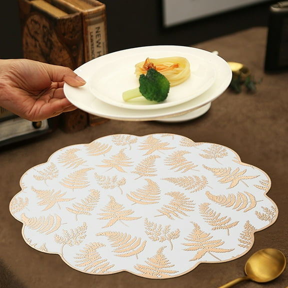 Elegant Floral Round Placemats ,14 in Durable Table Mats, for Wedding, Banquet, Birthday, Party, Restaurant Decorations(Rose Gold)