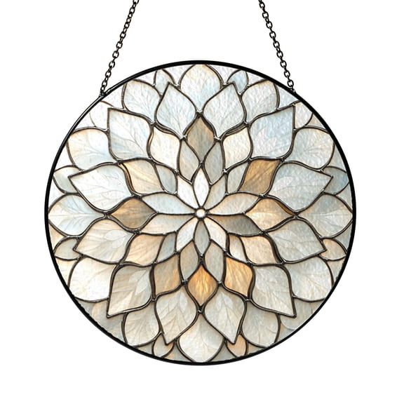 Elegant Floral Stained Glass Round Window Panel – Intricate Flower Design, Beautiful Nature-Inspired Art for Home Decor