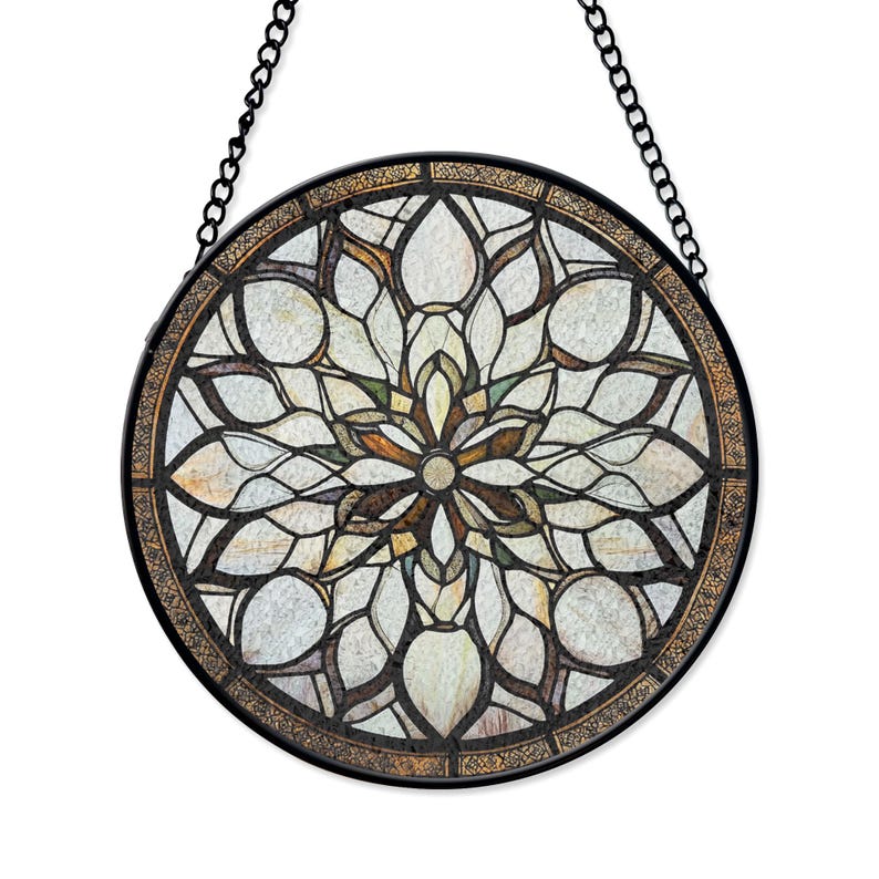 Elegant Floral Stained Glass Round Window Panel with Intricate Design ...