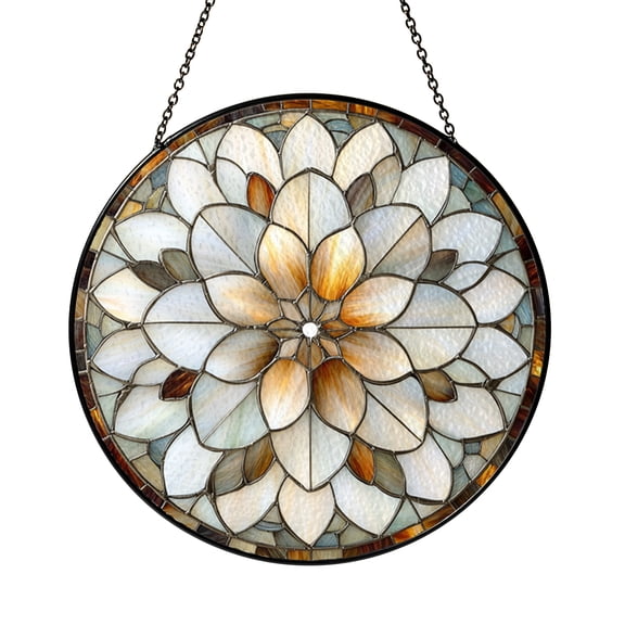 Elegant Floral Stained Glass Style Round Window Panel, Intricate Botanical Design for Home Decor
