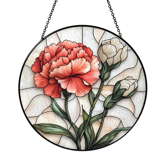 Elegant Floral Stained Glass Style Window Hanging, Carnation Art Panel, Decorative Glass Style Window Decor for Classic Botanical Home Accent