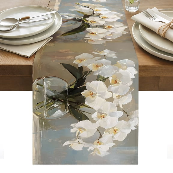 Elegant Floral Table Runner Glass Vase Spring Flowers Botanical Tablerunners 13 x 36 Inch, Table Decorations Tabletop Scarf for Summer Gathering Holiday Farmhouse Kitchen Dining Decor