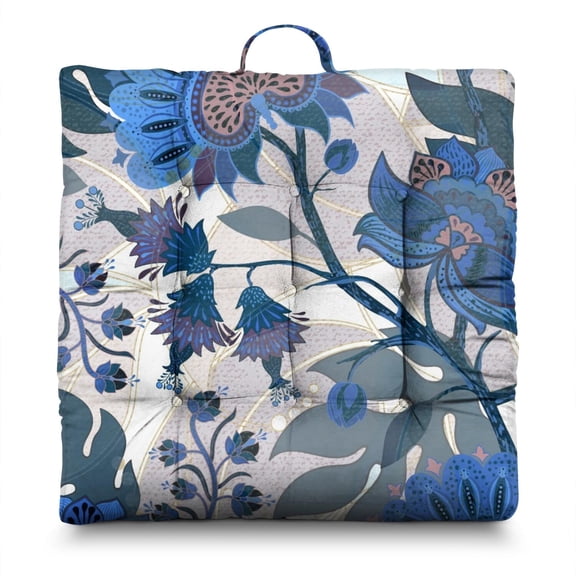 Elegant Floral Tatami Mat Seat - Oversized Decorative Floor Pillow with Abstract Boho Pattern, Soft & Resilient for Long Sitting Sessions