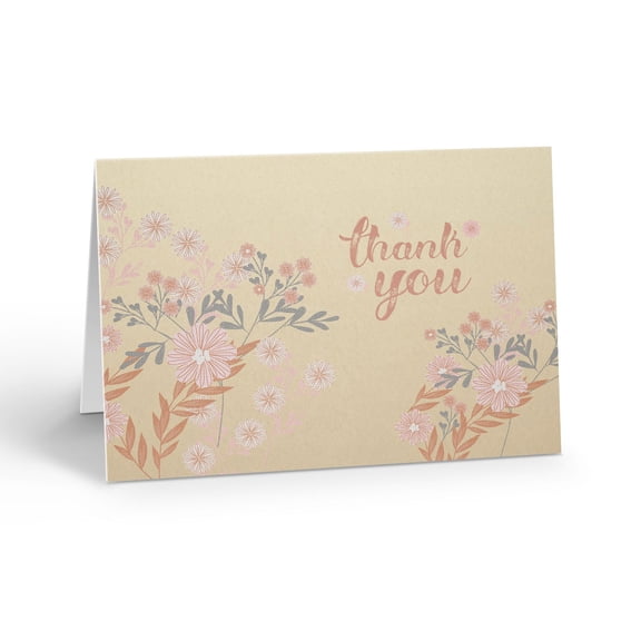 Elegant Floral Thank You Note Card - 10 Note Cards with Envelopes - B14438