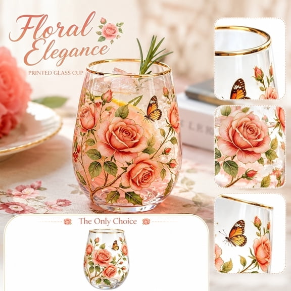 Elegant Floral Transparent Drinkware Set Modern Simple Design for Juice Iced Tea Wine Water Decorative Glassware for Home Kitchen Dining Table Bar Gift for Housewarming Birthday