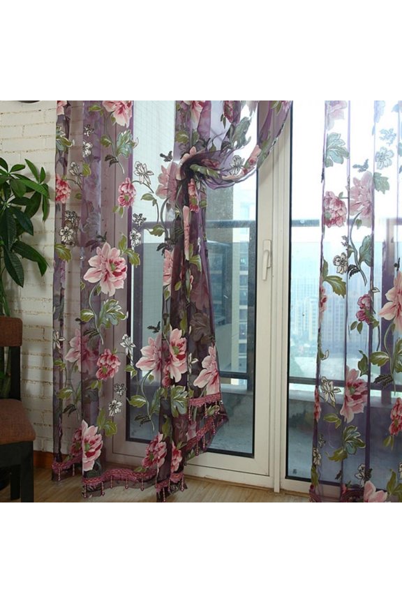 Elegant Floral Tulle Voile Window Curtain Panel Sheer Drape Scarf Valances Arrival