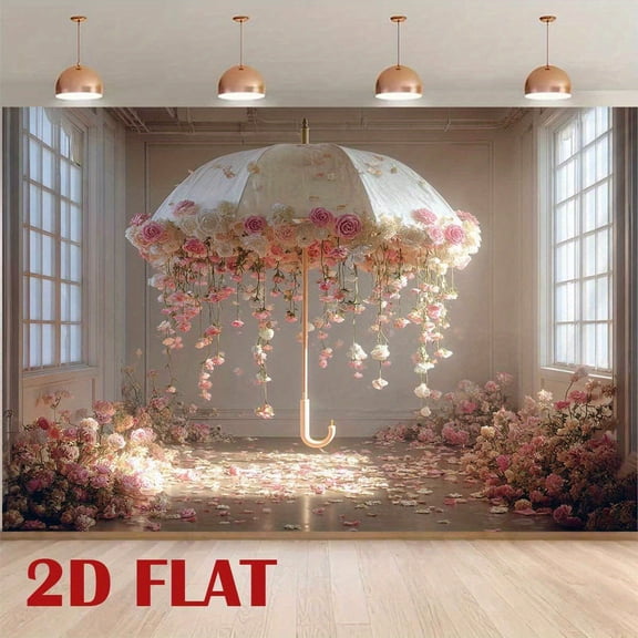 Elegant Floral Umbrella Wedding Backdrop Pink White Roses Bridal Shower Photography Background Romantic Floral Sunshine Engagement Party Decorations Banner Supplies Photo Booth Props
