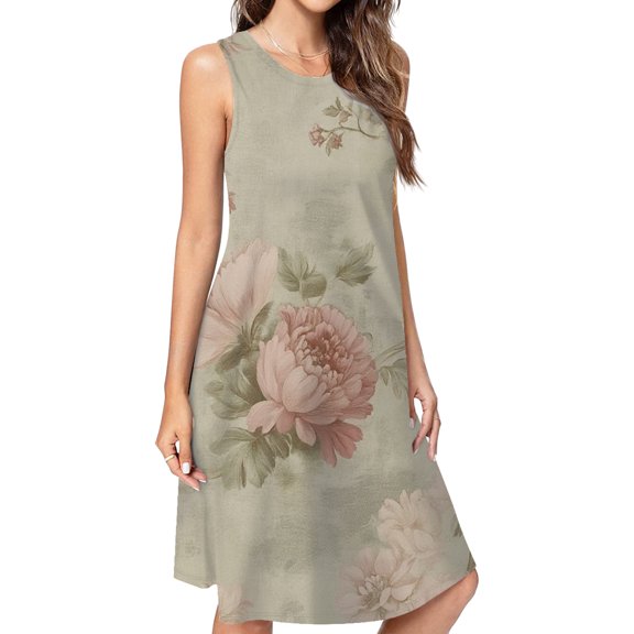 Elegant Floral Vintage Pattern Dress Loose Women'S Dress Beach Dresses With Pockets Dresses For Womens