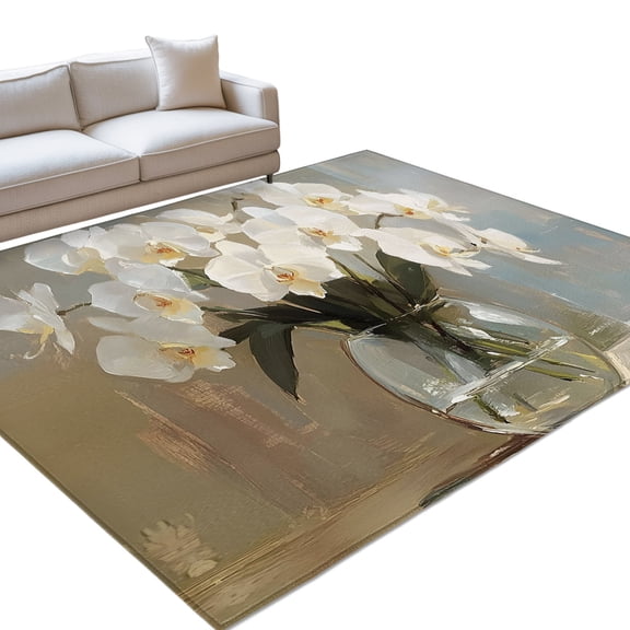 Elegant Floral Washable Rug 6x9 Area Rug for Living Room Bedroom Non Slip Indoor Floor Rectangle Carpet Low Pile Large Glass Vase Spring Flowers Botanical Entryway Rugs for Dining Room Office Home