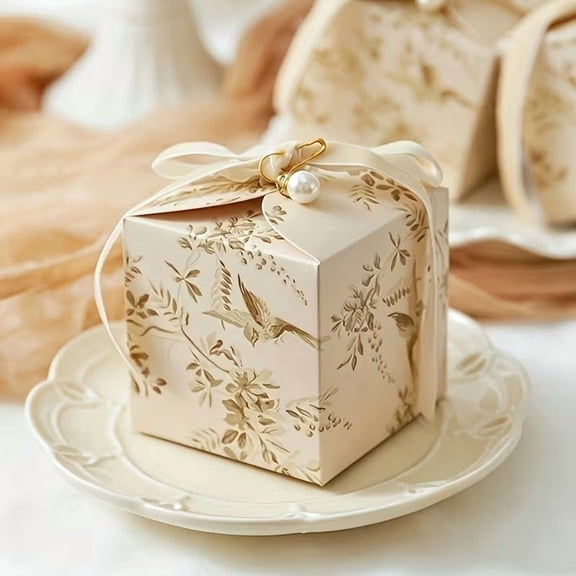 Elegant Floral Wedding Favor Boxes - 20-Pack with Velvet Ribbon
