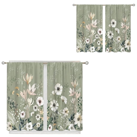 Elegant Floral Window Curtain, Rod Pocket Drape for Living Room and Bedroom, Light Filtering Panel, Green, 41.7 X 44.9 In