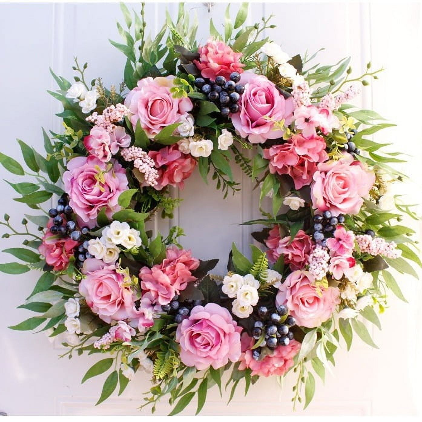 Elegant Floral Wreath Pink Rose & Hydrangea Spring Wreath Front Door ...