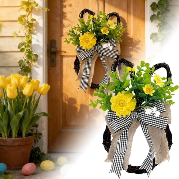 Elegant Floral Wreath With Decorative For Year Round Home Door Wall And Festival Celebration Wreath 10.2"X10.2" Easter Decorations