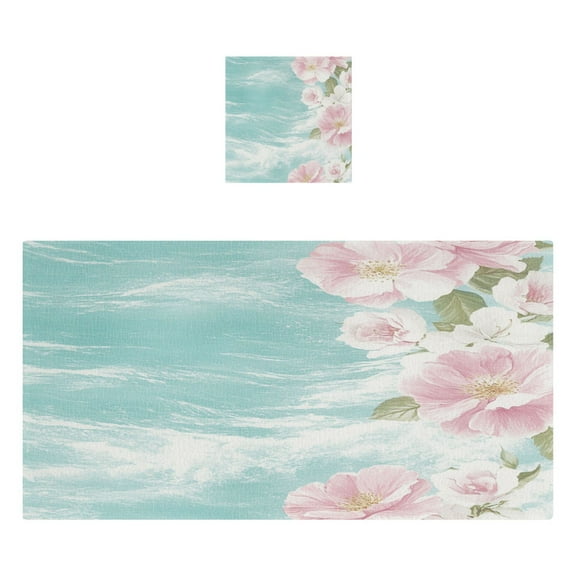 Elegant Floral on Aqua Waves 2 Piece Cotton Bath and Face Towel Set Soft and Absorbent, for Beach Pool Bathroom