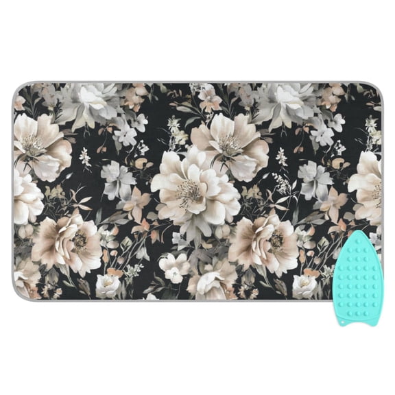 Elegant Floral on Black Ironing Mat Blanket for Table Top Travel Portable Ironing Board Pad 47.2x27.6 Inch