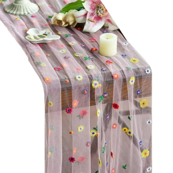Elegant Florals Lace Tablecloth Fade Polyester Fabric Rectangular Table Decoration
