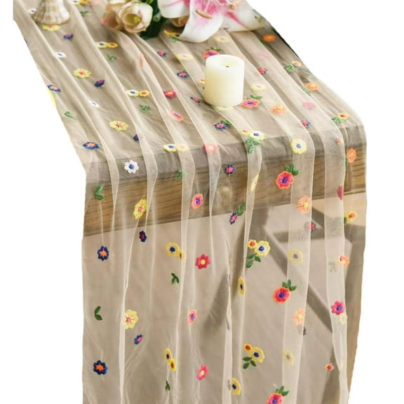 Elegant Florals Lace Tablecloth Fade Polyester Fabric Rectangular Table Decoration