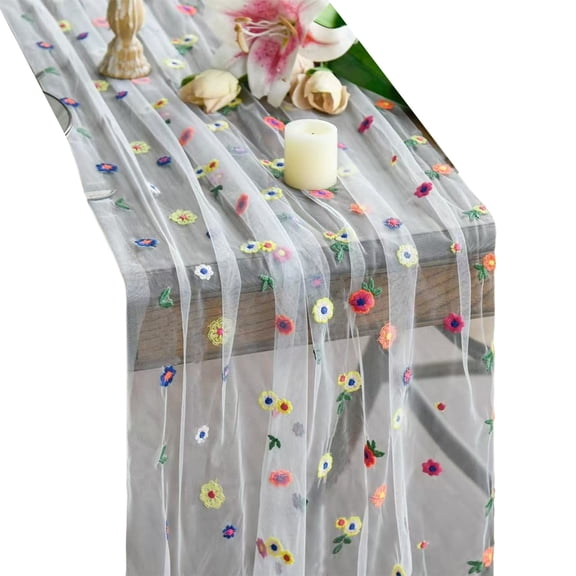 Elegant Florals Lace Tablecloth Fade Polyester Fabric Rectangular Table Decoration