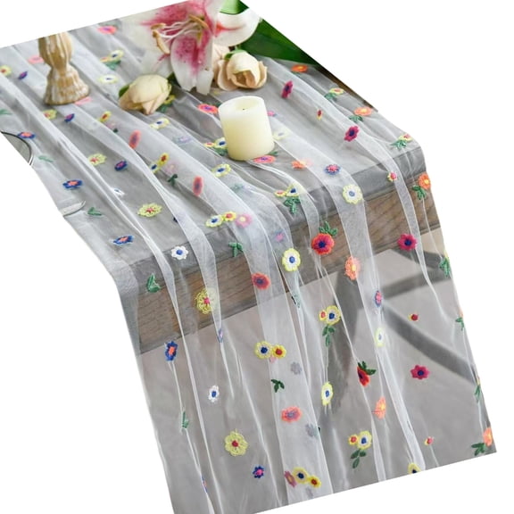 Elegant Florals Lace Tablecloth Fade Polyester Fabric Rectangular Table Decoration