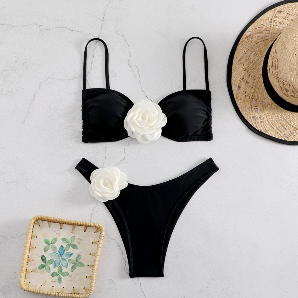 gypsohila☆Healthy Bikini(Black×White 36) Elegant Flower