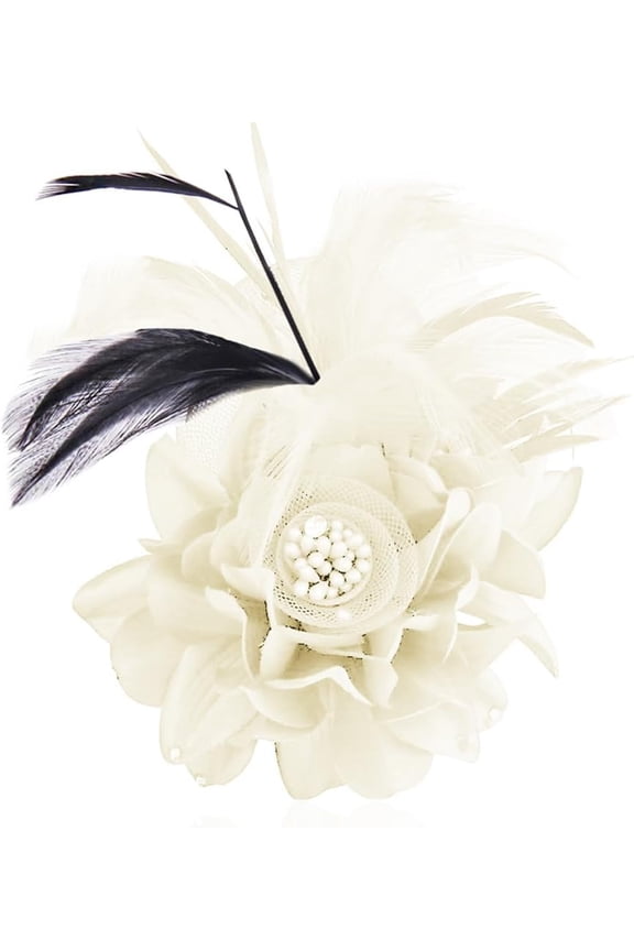 Elegant Flower Brooch for Women Feather Wedding Party Dance Banquet Pins Hairpins for Lady Floral Hat Lapel Dress Suit Ceremony Accessories Corsage Brooches Vintage CZ Jewelry Gifts Favors