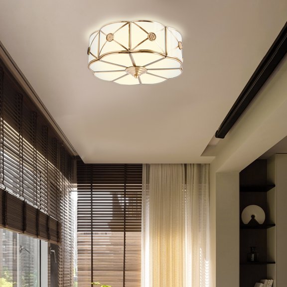 Elegant Flower Ceiling Light Fixture Premium Glass & Copper Flush Mount, E27 Bulb Compatible, Dimmable Design, Indoor Decorative Lighting for Living Room Bedroom Dining Room