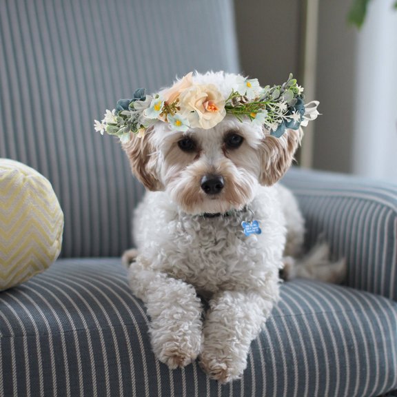 YOSADIER Decorative Pet Wedding Flower Collar Lightweight Adjustable Ribbon Strap with Artificial Blooms