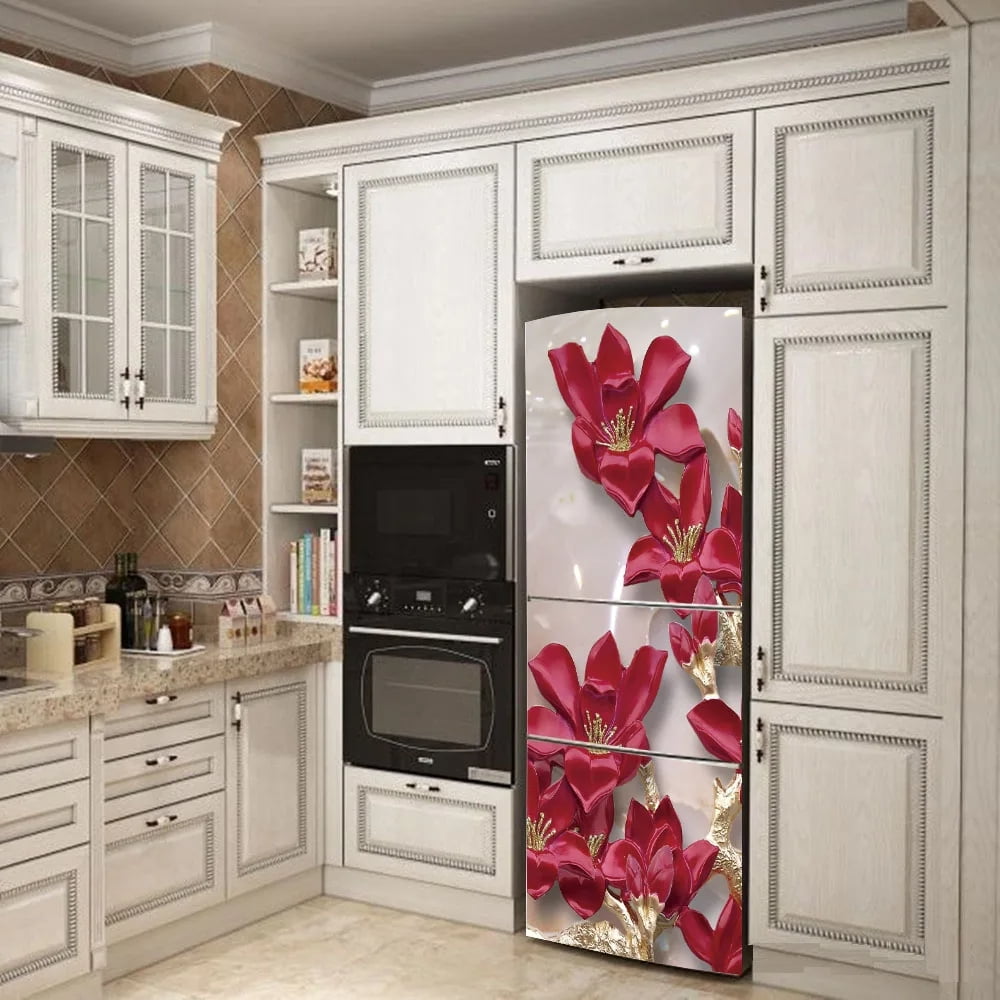 Elegant Flower Fridge Stickers To Cover Waterproof Peel and Stick