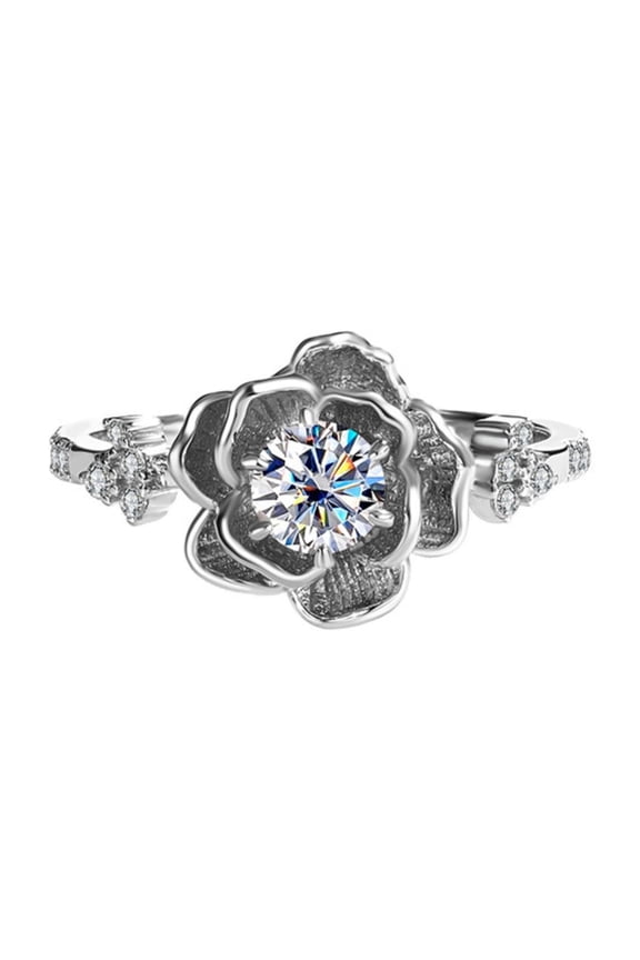 Elegant Flower Moissanite Rings for Women 0.5 Carat D Color VVS1 Clarity Diamond Ring 925 Sterling Silver Floral Statement Ring Dainty Jewelry Size 5-9