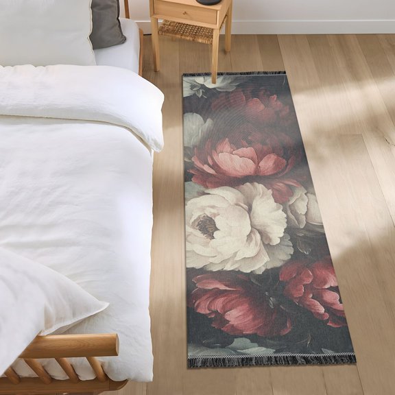 Elegant Flower Oil Painting Bedroom Runner Rug 2'x 6' Non Slip Carpet Indoor Home Area Rug Living Room