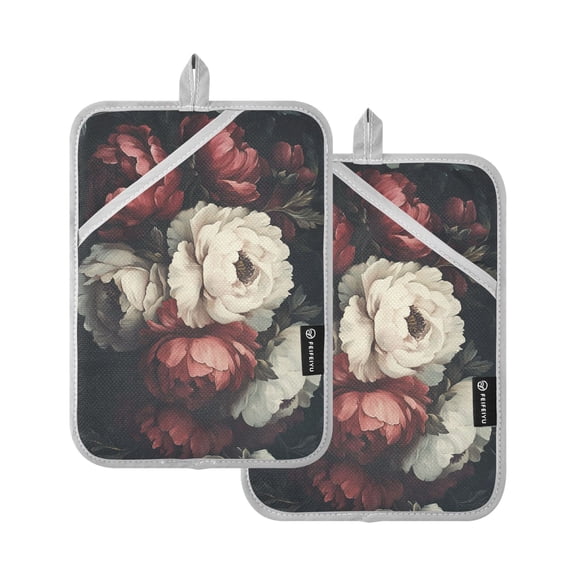 Elegant Flower Oil Painting Oven Mitts Pot Holders 2 pcs Heat Resistant for Kitchen Baking Grilling
