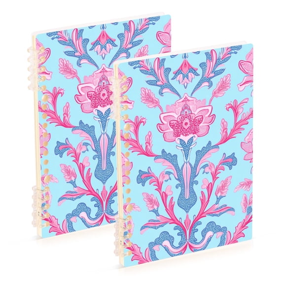 Elegant Flower Pattern in Pink and Blue Notebook Detachable Coil Notebook Diary Plan Book A5 Size 60 Pages 1 Pack