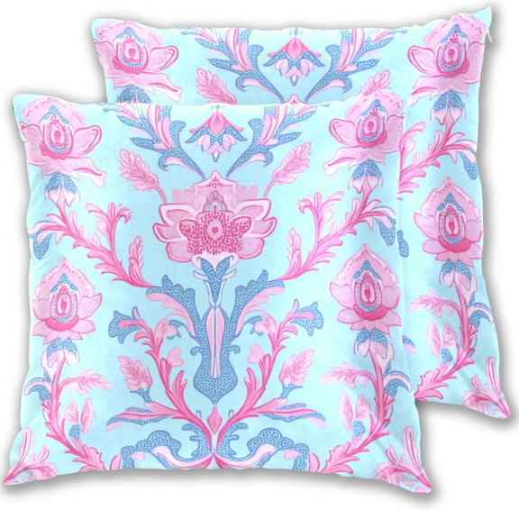 Elegant Flower Pattern in Pink and Blue Throw Pillow Covers Pillowcases 16 x 16 Inch Home Decor 2 Packs for Bedroom Sofa