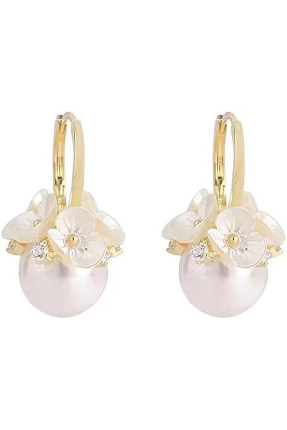 Elegant Flower Pearl Small Hoop Earrings for Women CZ Crystal Daisy Flower Cartilage Earrings Huggie Hoops Cuffs Wedding Earrings Dainty Jewelry