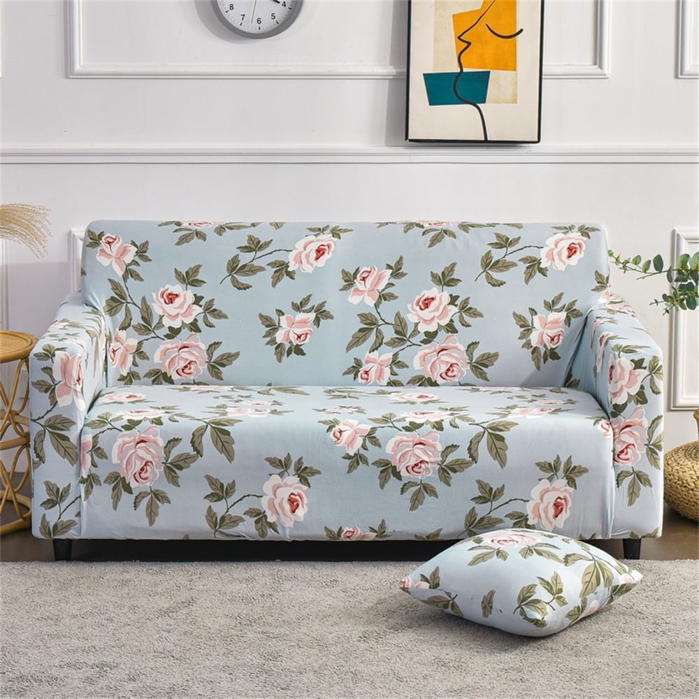 Elegant Flower Plant Sofa Cover Geometric Leaf Elastic Full Package 3 ...