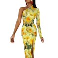 thumbnail image 1 of Elegant Flower Print Maxi Dress Long Sleeve Yellow Daffodil Bodycon Dress Autumn Party Long Dresses Female Design Vestido, 1 of 2