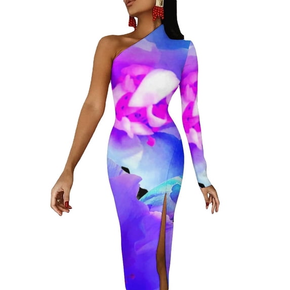 Elegant Flower Print Maxi Dress Long Sleeve Yellow Daffodil Bodycon Dress Autumn Party Long Dresses Female Design Vestido