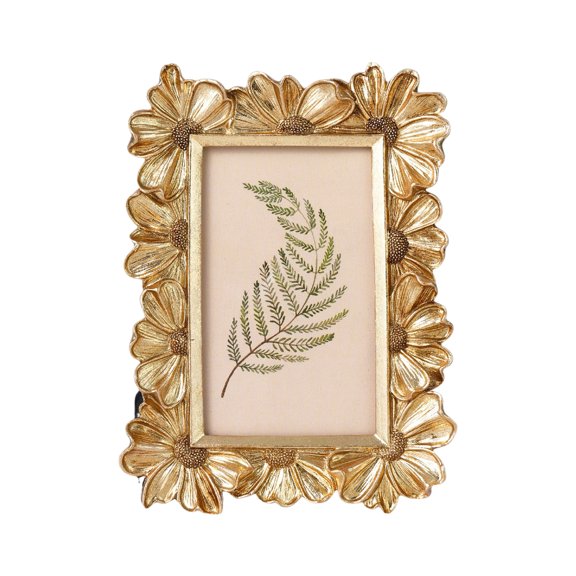 Elegant Flower Resin Picture Frame With Golden Gerbera For Wall Tabletop Display Home Decoration French Classical