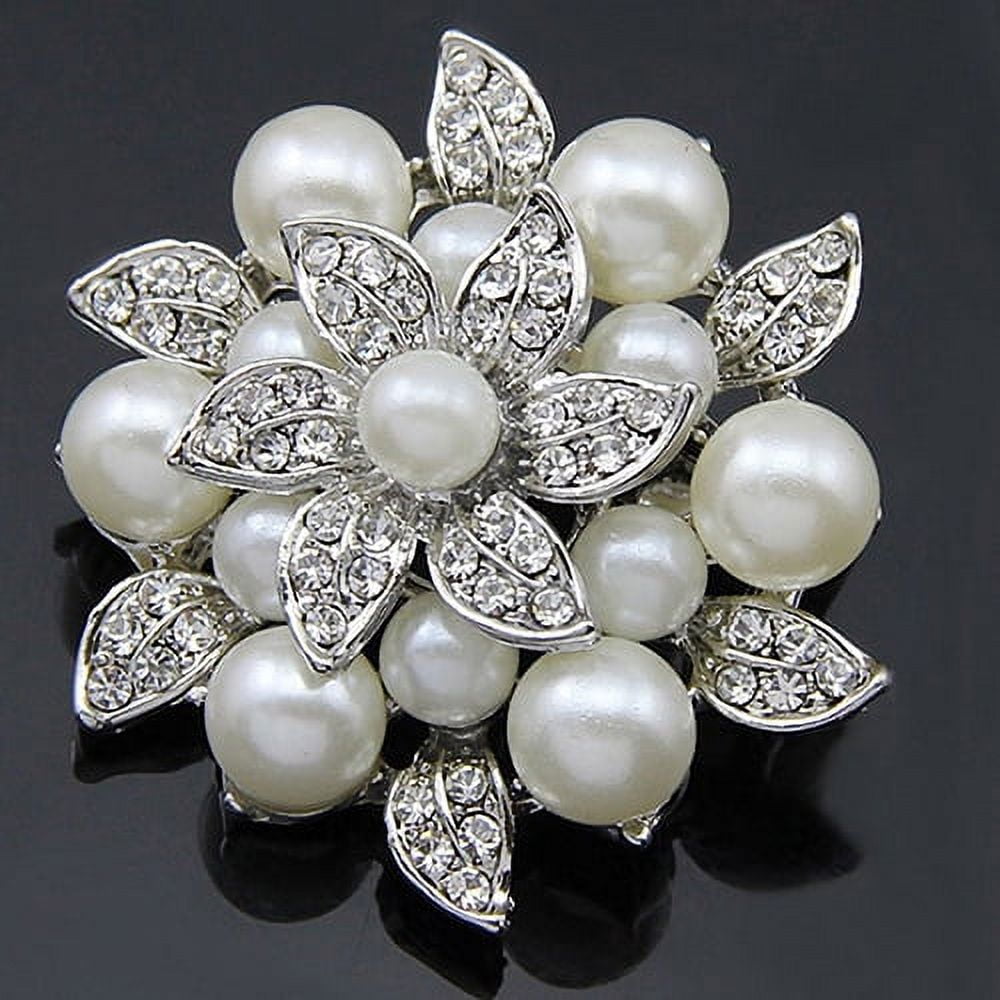 1960s Rhinestone & fashion Faux Mobé Pearl Brooch | 60s White Faux Pearl Rhinestone Pin