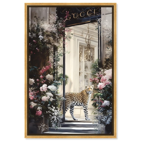Elegant Flower Storefront Canvas Fashion Designer Wall Art by Art Remedy, Gold Frame, 20" x 30"