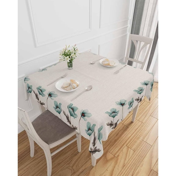 Elegant Flower Tablecloth Waterproof for Round/Rectangle/Oval/Square Tablecloth 60x60 in - Table Cloth Cover for Fall Baby Shower Christmas Wedding Party,Rustic Vintage Teal Tulip Farmhouse Floral