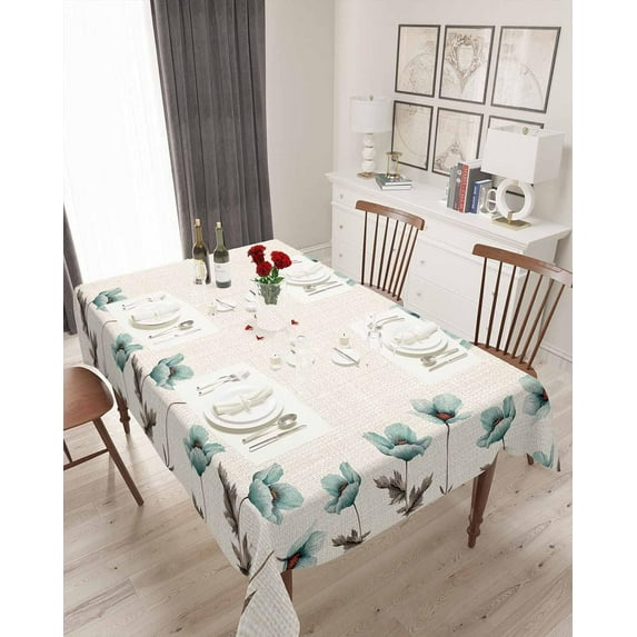Elegant Flower Tablecloth Waterproof for Round/Rectangle/Oval/Square Tablecloth 60x84 in - Table Cloth Cover for Fall Baby Shower Christmas Wedding Party,Rustic Vintage Teal Tulip Farmhouse Floral