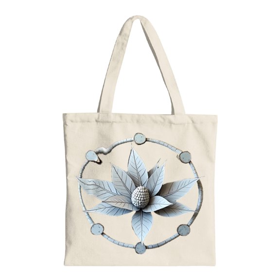 Elegant Flower Tote Bag - Natural Canvas Design with Circular Pattern Perfect for Shopping Travel & Parties - Reusable & Multifunctional